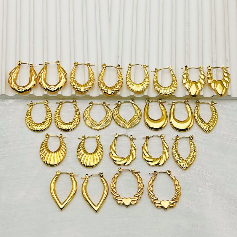 European and American Best-Selling High-End Stainless Steel Minimalist Style Versatile Hydraulic Earrings 18K Real Gold Electroplating Factory Direct Sale