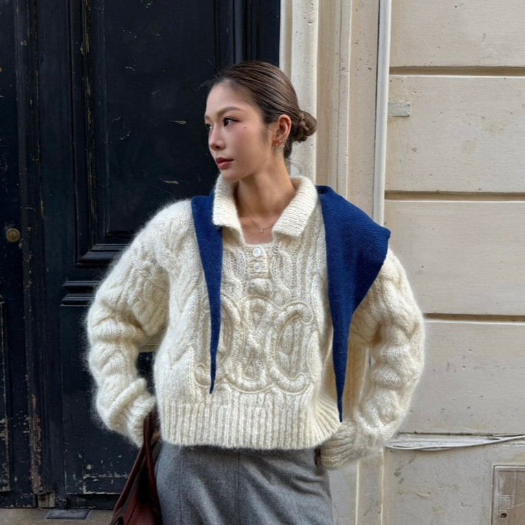 Ce Celebrity-Style Wool and Mohair Polo Collar Short Thick Sweater 26 Early Spring New Wool Sweater Ce Celebrity-Style Wool and Mohair Polo Collar Short Thick Sweater 26 Early Spring New Wool Sweater
