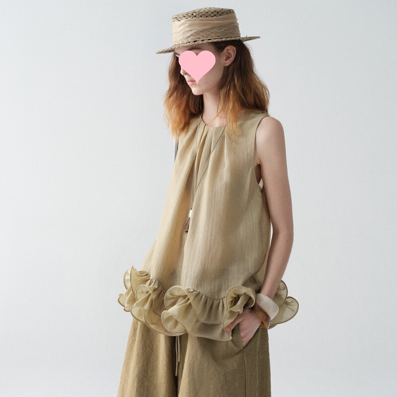 Ruishi "Lotus Whisper" Silk-Blend Textured Lightweight Ruffled Sleeveless Blouse for Women Ruishi "Lotus Whisper" Silk-Blend Textured Lightweight Ruffled Sleeveless Blouse for Women