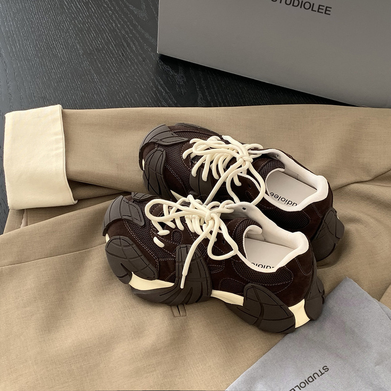 Cowhide Version ~ Thick Sole Heightening 6cm Niche Octopus Genuine Leather Dad Shoes for Women Ins Ugly Cute Sports Casual Women's Shoes