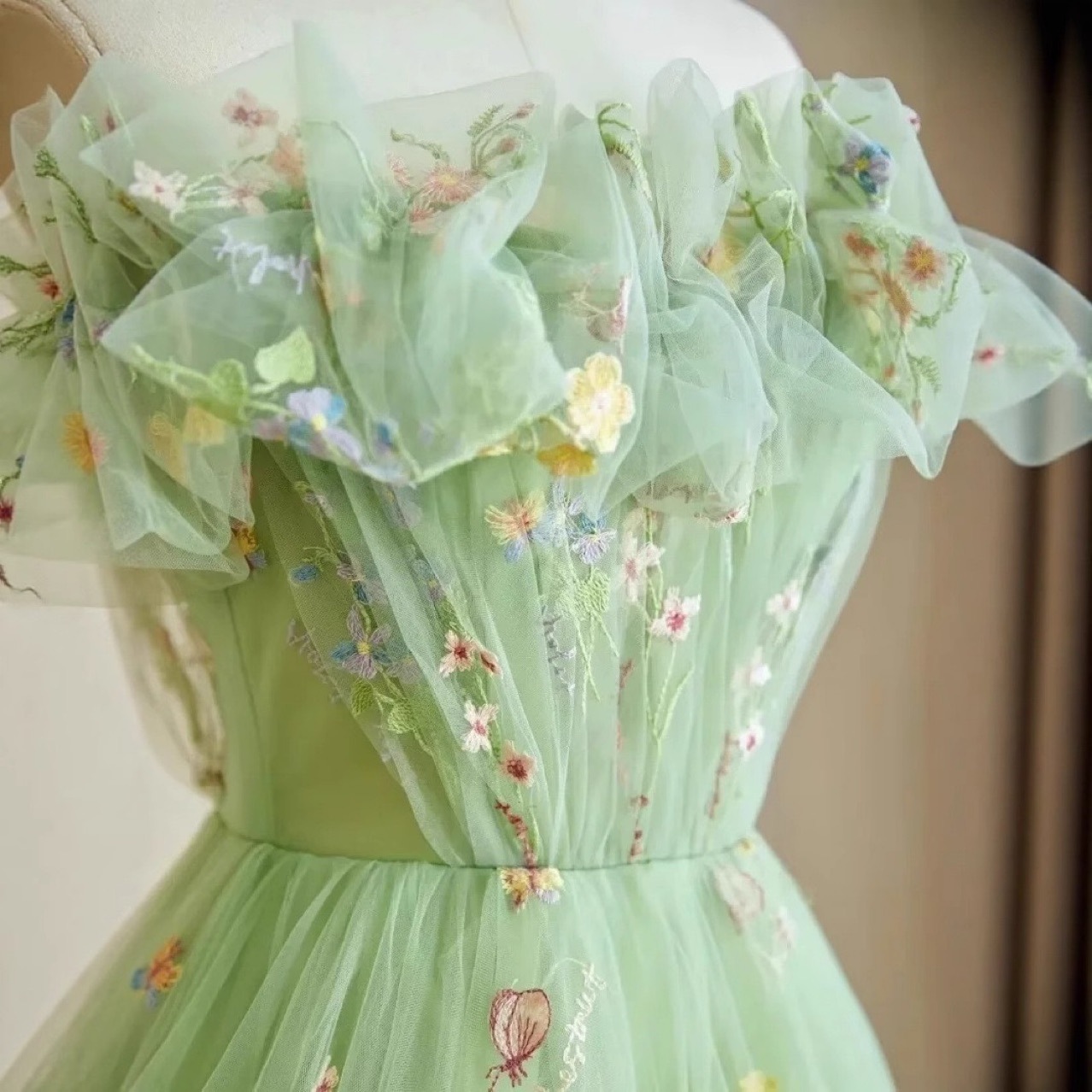 Aliexpress One-Shoulder Tube Top Dress Embroidered Design Evening Dress Forest Style Student Adult Ceremony Forest Style Prom Dress