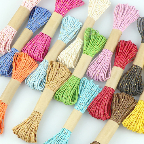 10m/bundle Double Twisted Paper Rope with Gold Thread, Handmade DIY Craft Paper Rope for Flower Bundling in Gift Box 