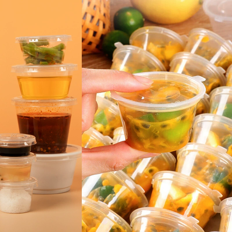 Processing and custom disposable sauce cup circular plastic PP split banded seasoning pepper takeaway packing dipping box