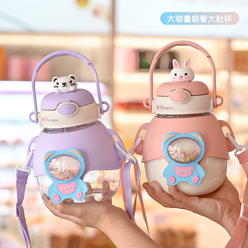 Vaso infantil con diseño de dibujos animados, con pajita, de gran capacidad, botella de agua de alta calidad para exteriores, vaso de plástico para estudiantes, vaso de regalo, venta al por mayor.