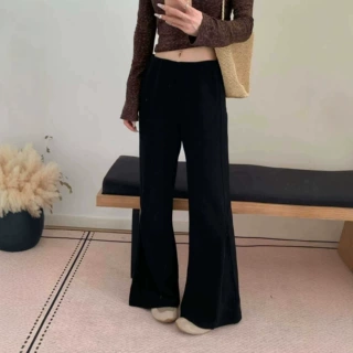 秋季新款韩系休闲时尚简约纯色净版裤腿拉链显瘦微喇裤长裤女2424