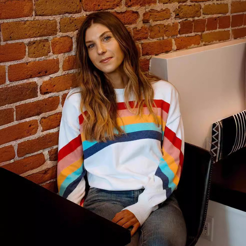 2024 hot ebay European and American foreign trade new spring and summer rainbow pullover casual long sleeve sweater DT1193