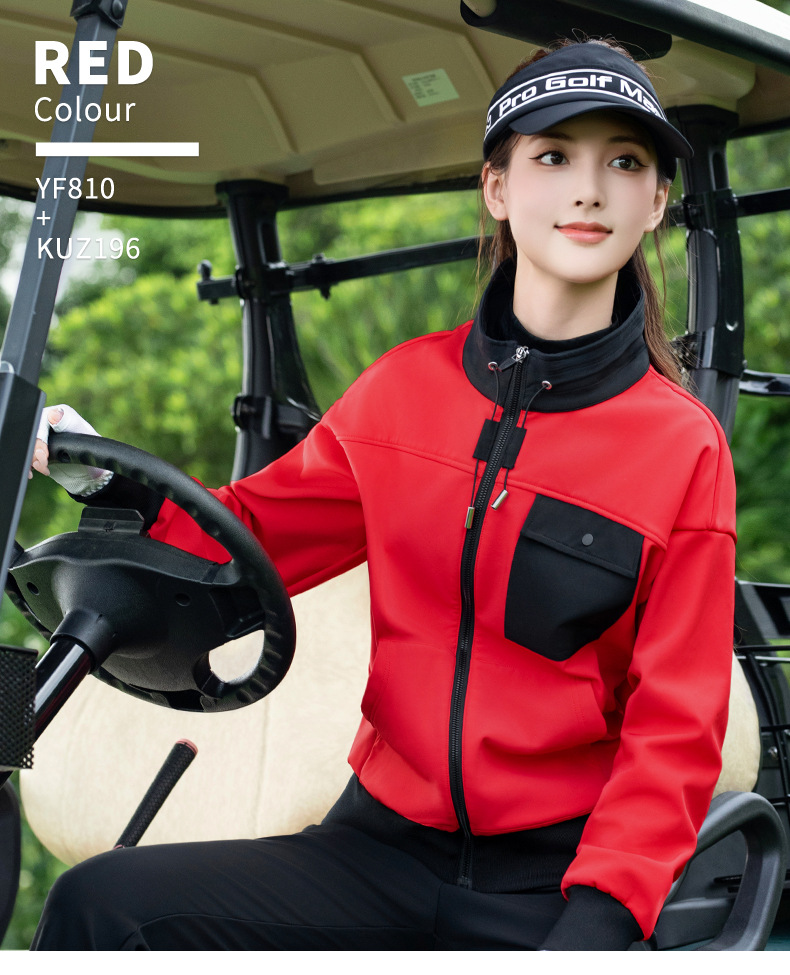 Áo khoác golf nữ dài tay chống thấm lót lông cừu ấm áp — YF810-Áo khoác đỏ [Lớp lót lông cừu/Chống lạnh và ấm/Vải chống thấm nước] chi tiết 9