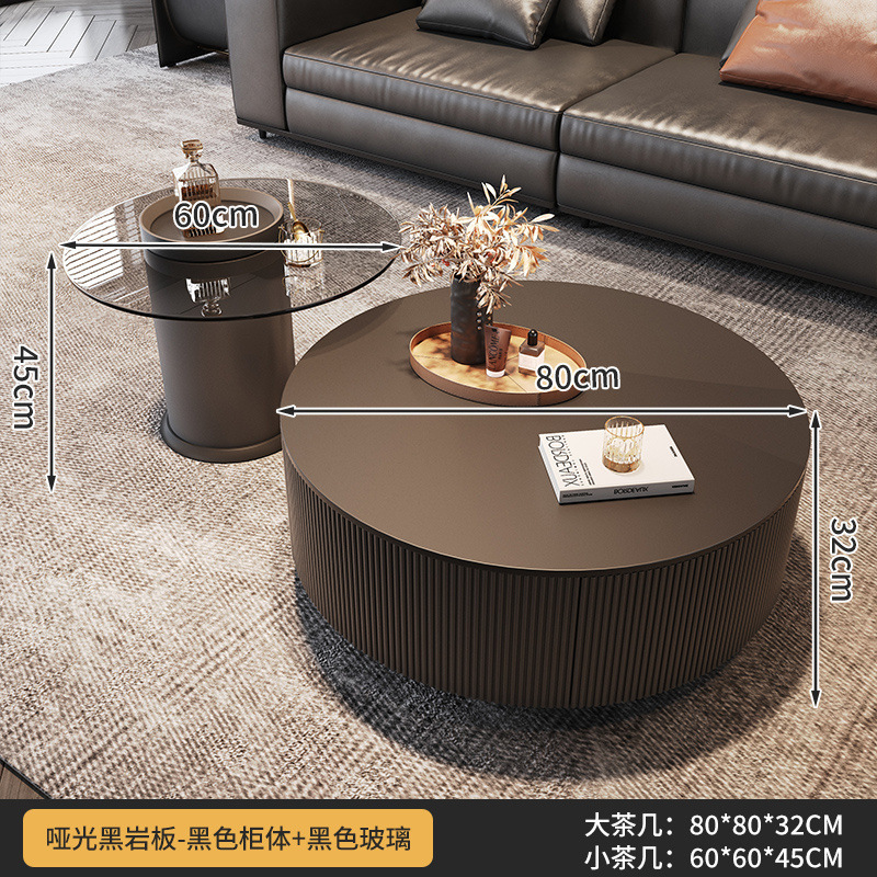 エンボス加工ラウンドロックプレートコーヒーテーブル組み合わせハイエンドブラックモダンリビングルームホーム小さなアパートシンプルなイタリアンスタイルライトラグジュアリー|undefined