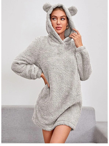 Autumn and winter new style cat ears hooded loose double-sided velvet plush long-sleeved mid-long skirt coat for women
