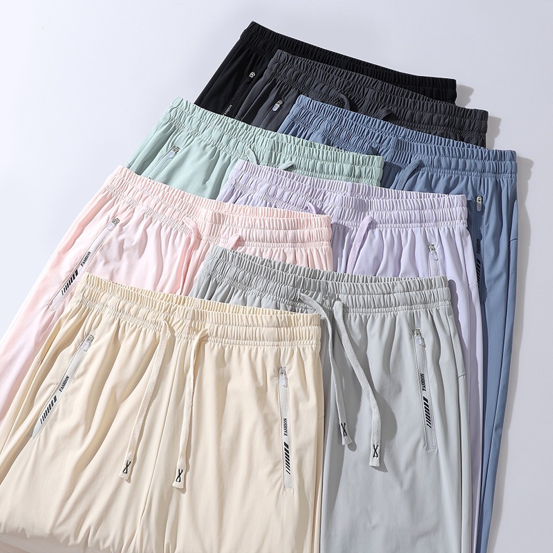 Source Factory Ice Silk Pants Women's Summer Thin Casual Pants Stretch Straight Leg Pants Sports Pants Men's Quick-drying Pants