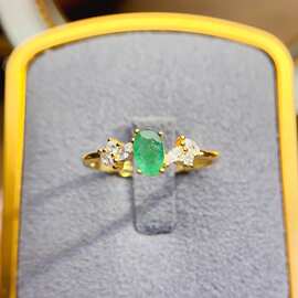 跨境天然沙弗莱戒指女配饰小众高级感925银饰4*5时尚工厂直销