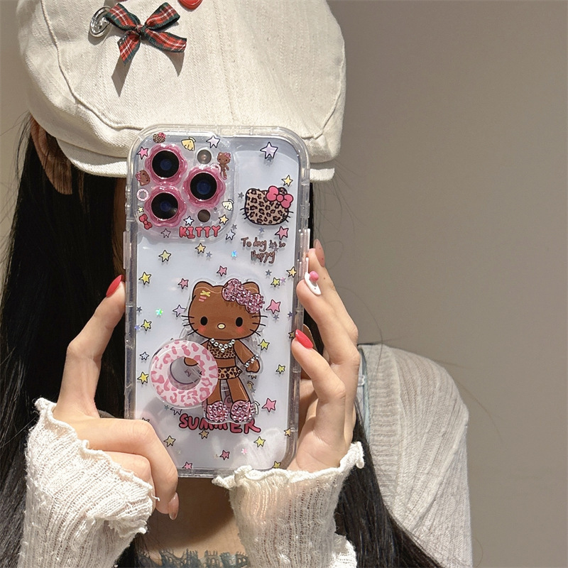 Cartoon Black Leather Swimming Ring Kt Cat Apple 11/12 Suitable for Iphone13/14Promax Mobile Phone Case 15/16Pro