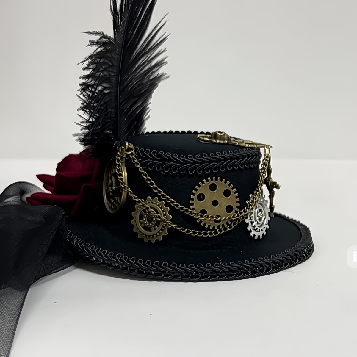 Steampunk gear gorra pluma de malla LLOLITA flores oscuras cos vestir sombrero de copa de Halloween