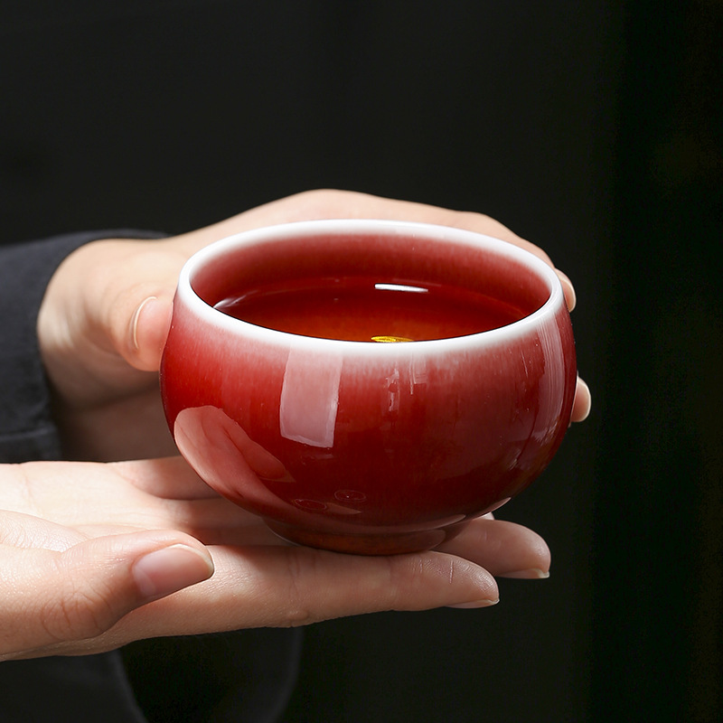 Big red ceramic tea cup for home use