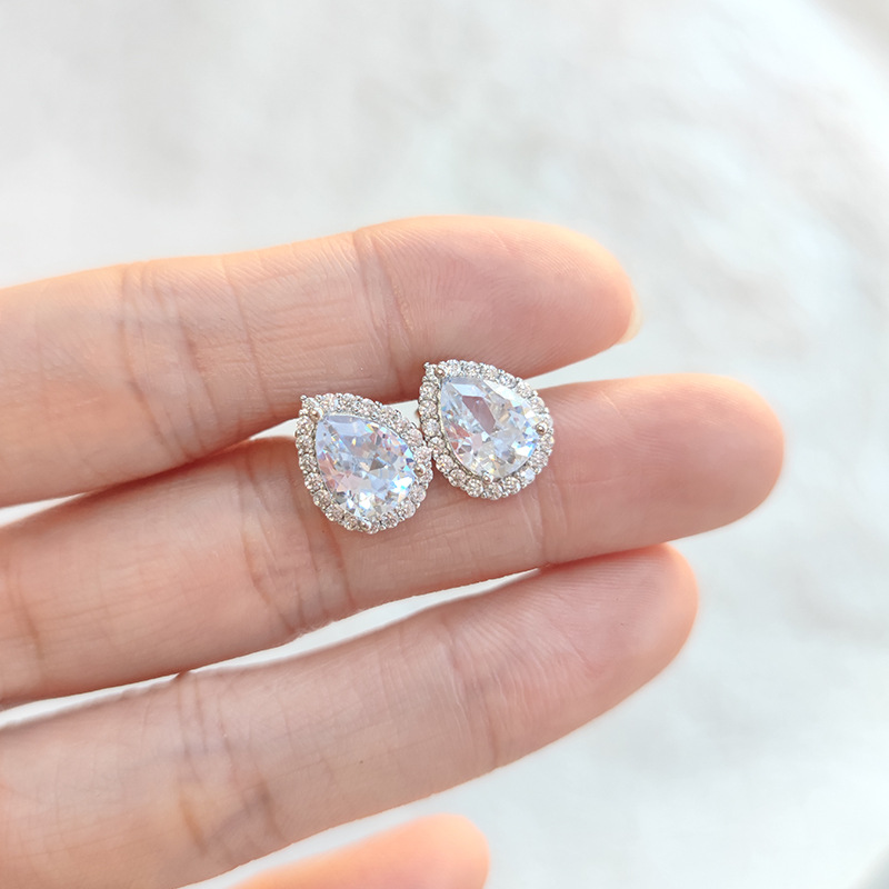 Water Droplets Pattern Simple Style Water Droplets Copper Plating Inlay Zircon Women's Earrings Necklace