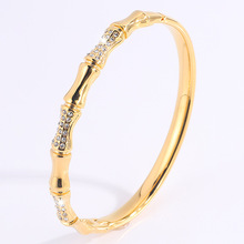 时尚竹节网红小众女不锈钢手镯镶钻高升新中式不掉色钛钢手镯饰品