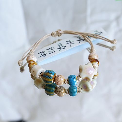 Jingdezhen Ceramic Braided Bracelet for Women - High-End, New Chinese Style, Literary and Artistic, Friend Pair, Forest System, Ancient Style Hand Rope Gift - One Piece