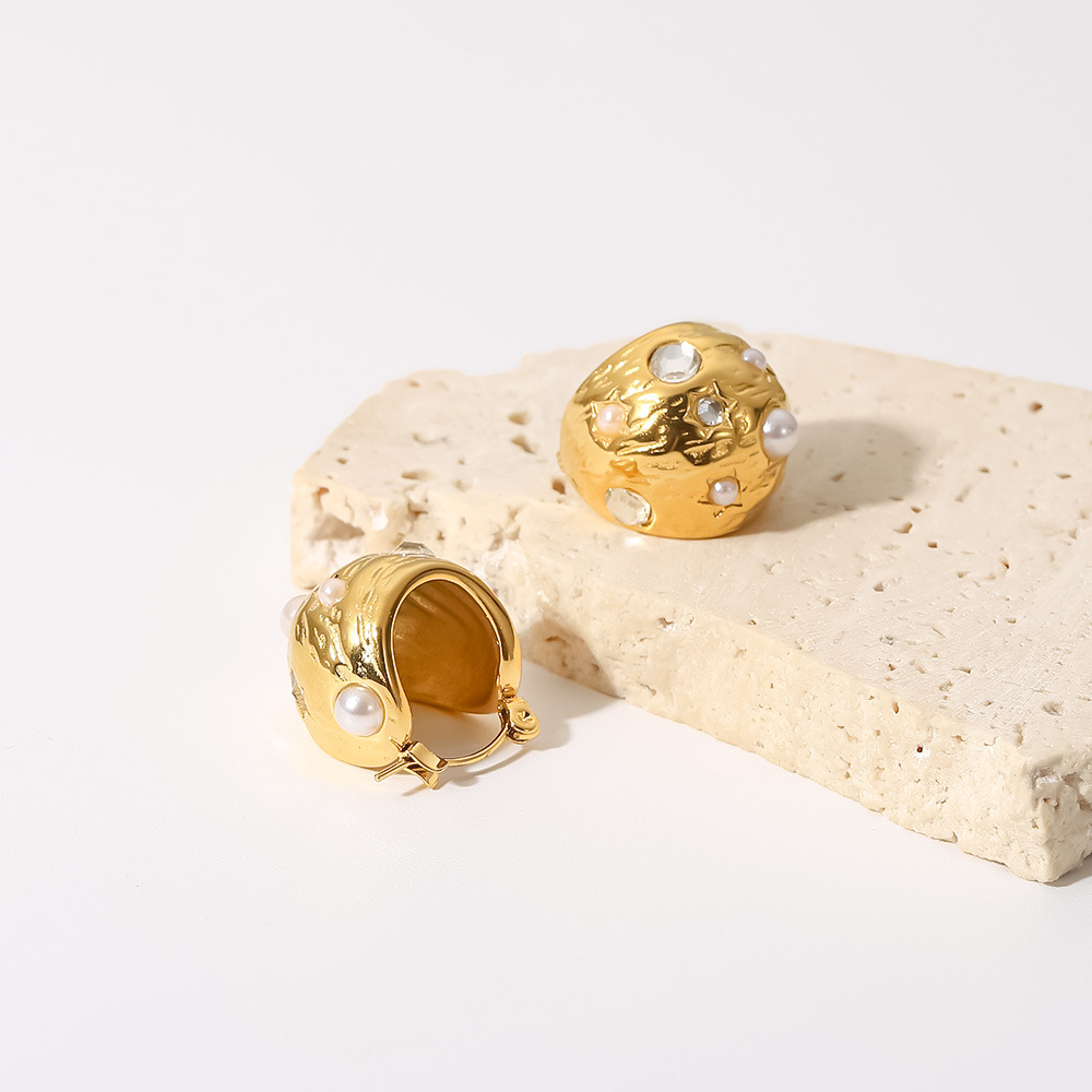 Simple Style Geometric Stainless Steel Earrings Gold Plated Pearl Stainless Steel Earrings