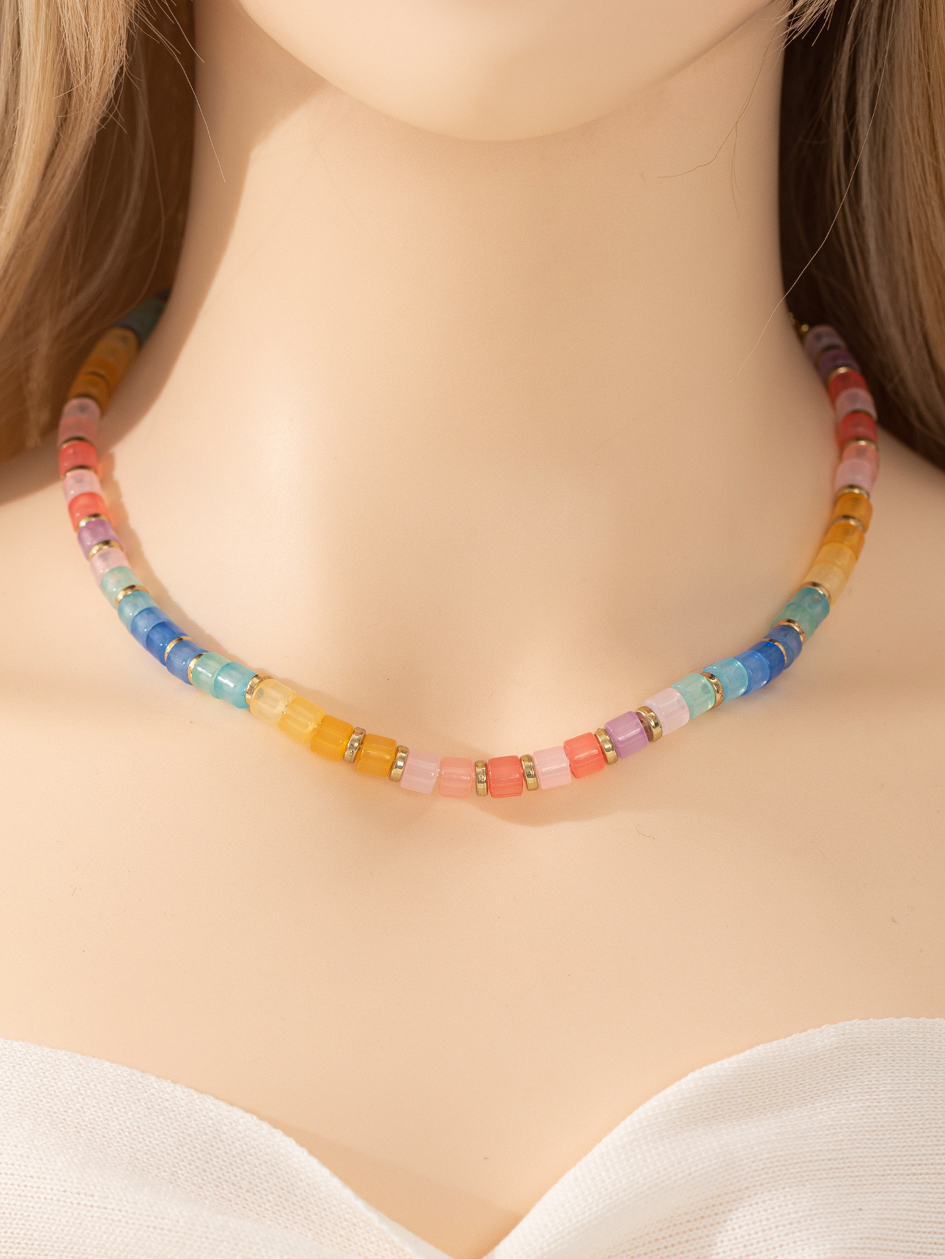 8g Weight Necklace Classification Resin, Copper Chain Material Beaded Chain Chain Type 1 Piece Quantity Holiday, Daily Occasion Resin, Copper Material Colorful Pattern All Seasons Season Women's Gender Vacation Style Vacation Colorful Resin Copper Beaded Chain Beaded Necklaces Wholesale 15