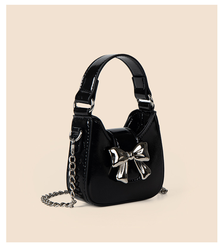 Sac à bandoulière d'été polyvalent, sac à chaîne noir, style moto à la mode Bow, style doux et épicé, sens haut de gamme pour femmes, niche_voghion.com