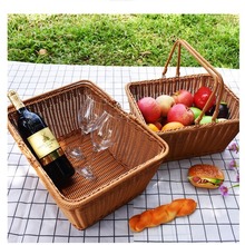 野餐葱姜蒜收纳小提篮子伴手礼棉绳编储物置仿藤塑料编织水果菜蓝