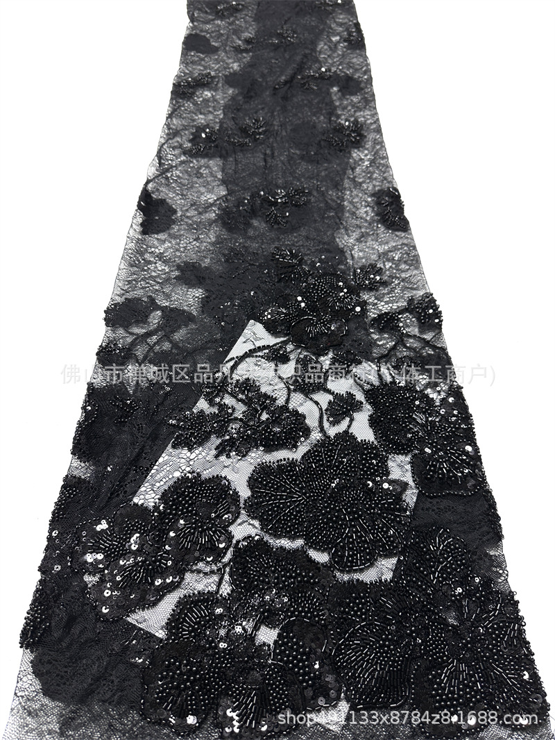 Fábrica directa tela bordada de encaje flor tridimensional tubo bordado vestido de boda vestido de moda tela de vestido