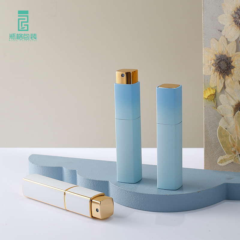 10ml 扁方形3D铝制旋转香水分装瓶金属磨砂方管口喷玻璃喷雾瓶