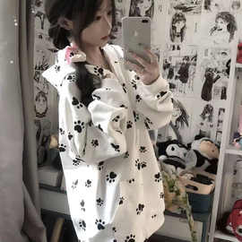 甜美美式新款印花2024连帽外套卫衣秋季休闲百搭拉链开衫上衣