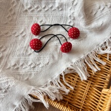 韩国进口暗红布料波点豆豆儿童发夹发圈对装发卡边夹鸭嘴夹皮筋头