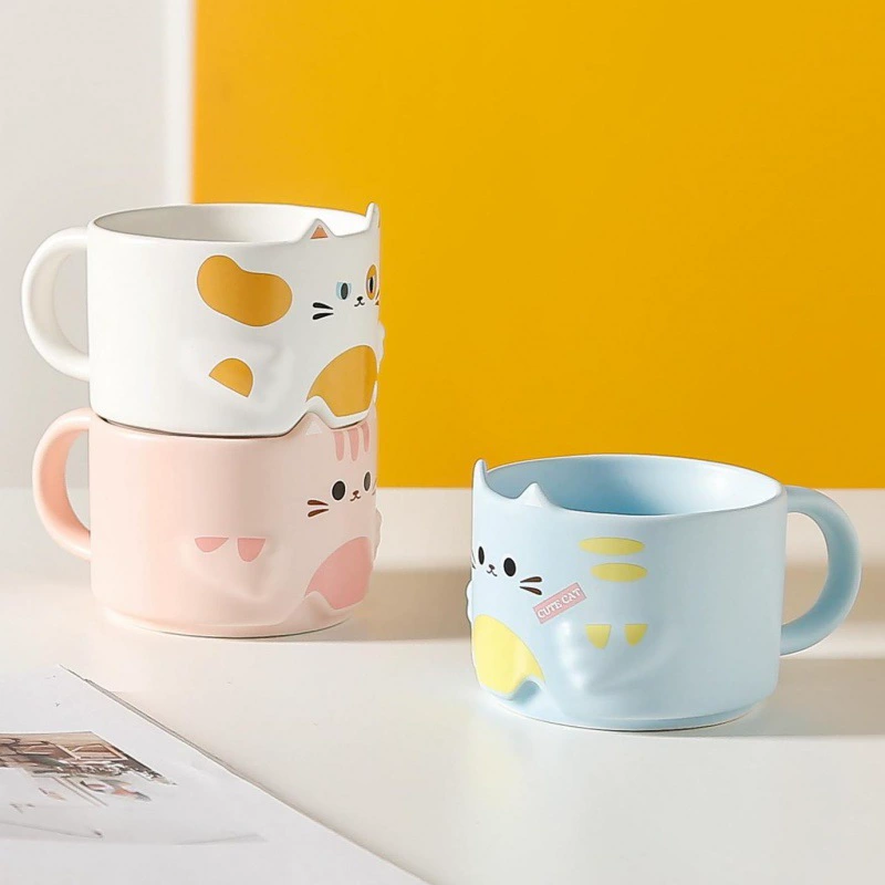 Стеклянная/стакан-купол? Stackable Cat Cartoon Mug Tower, 301–400 ml Cute Birthday Gift, 4 Colors