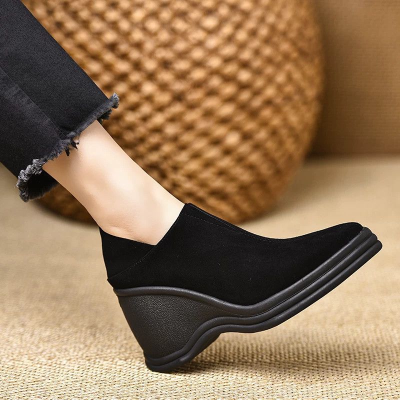 New Product New Black Wedge Heel Pointed Toe Women's Shoes Waterproof Platform Heightening Thick Sole Lightweight Soft Sole Women's Shoes New Product New Black Wedge Heel Pointed Toe Women's Shoes Waterproof Platform Heightening Thick Sole Lightweight Soft Sole Women's Shoes