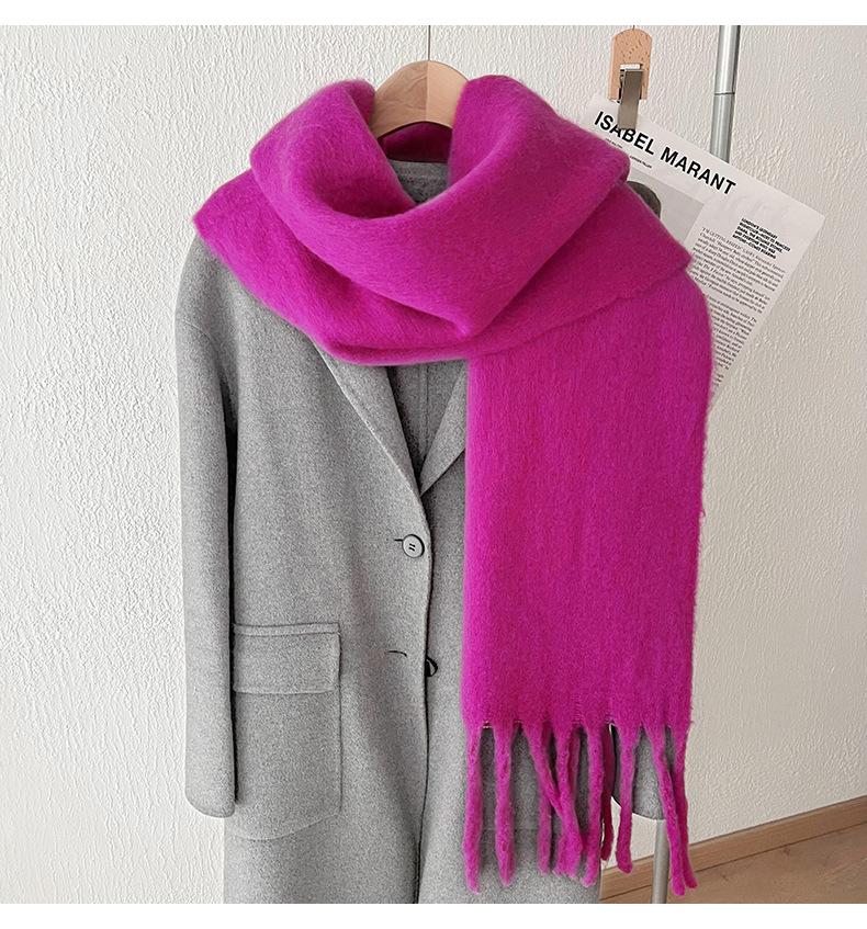 Solid color mohair with lazy style, soft fluffy solid color, big pull hair warm scarf for students and couples_voghion.com