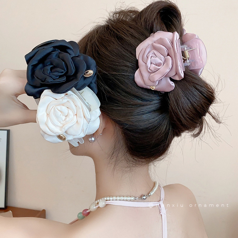 Fabric Satin Flower Hairpin Niche Design Exquisite Sweet Small Shark Clip Simple Fashion Commuter Hair Accessory for Women