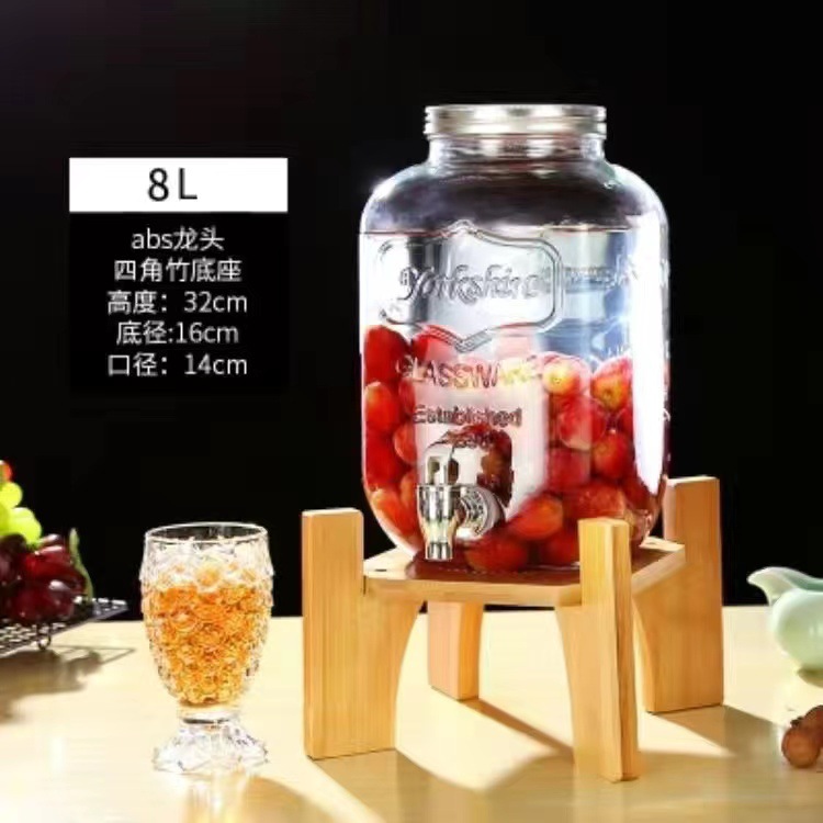 Entrega de 48 horas en nombre de la botella de vino de vidrio para el hogar con grifo, botella de agua fría, barril de bebidas propias, barril de cerveza, contenido de té de frutas