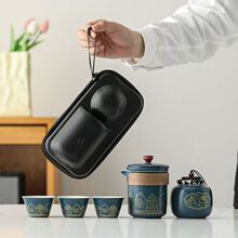旅行茶具套装便携式包功夫陶瓷快客杯一壶三杯旅行泡茶壶LOGO跨境