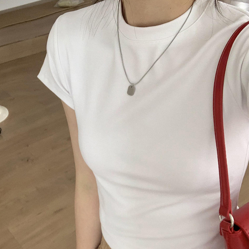 美式正肩灰色长袖T恤女显瘦秋冬新款内搭小众收腰修身打底衫上衣|undefined