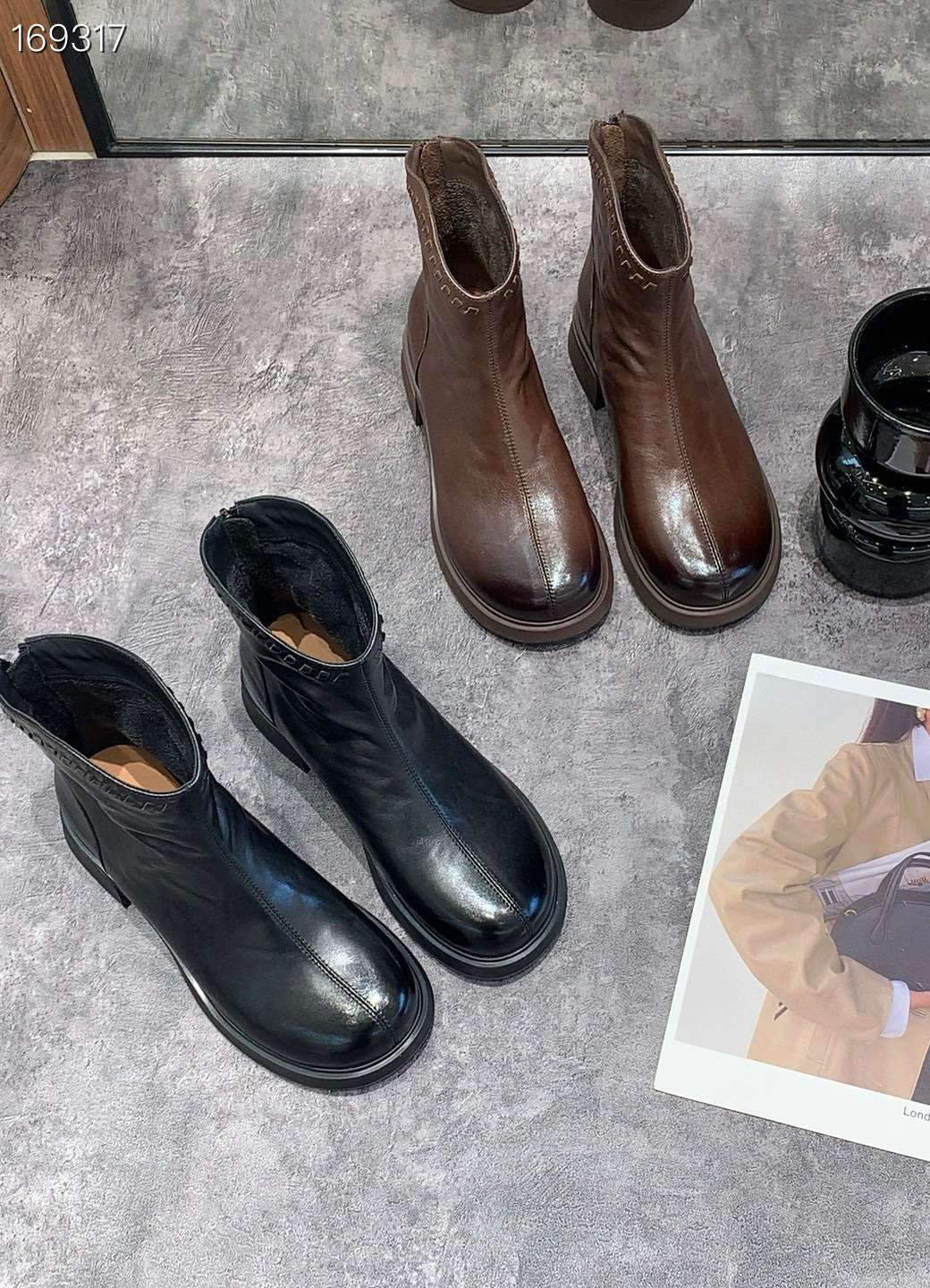 Boot Chelsea nữ cổ thun da bò đen gót thô 6 cm — Màu đen chi tiết 6