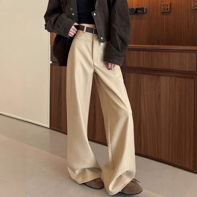 Khaki Wide-Leg Pants for Women 2025 Spring, Autumn and Winter New Style High-Waist Narrow Version Slim Suit Pants Casual Straight Pants