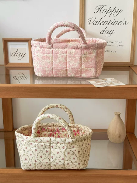 Cross-Border Pastoral Floral Dirty Laundry Basket, Desktop Cosmetics Storage Basket, Multi-Functional Toy and Snack Organizer Basket