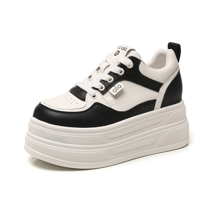 Giày sneaker nữ đế dày tăng chiều cao 8 cm phong cách platform — đen