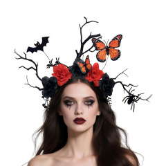 ハロウィーンのコウモリの蝶の頭のカチューシャのシミュレーションの花のカチューシャの黒い枝のヘラジカの角のボタンの舞台のショーの頭飾りの卸売り