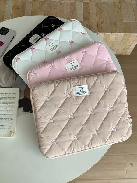 Tablet Storage Bag Korean Ins Cute Quilted Embroidered Bow 11/13/ 15inch Notebook Storage
