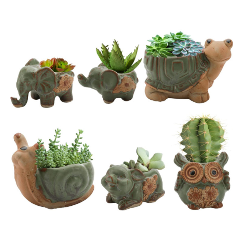 Ceramic Succulent Flowerpot European Style K Color Glaze Green Turtle Piggy Owl Elephant Animal Cartoon Cross-Border Flowerpot