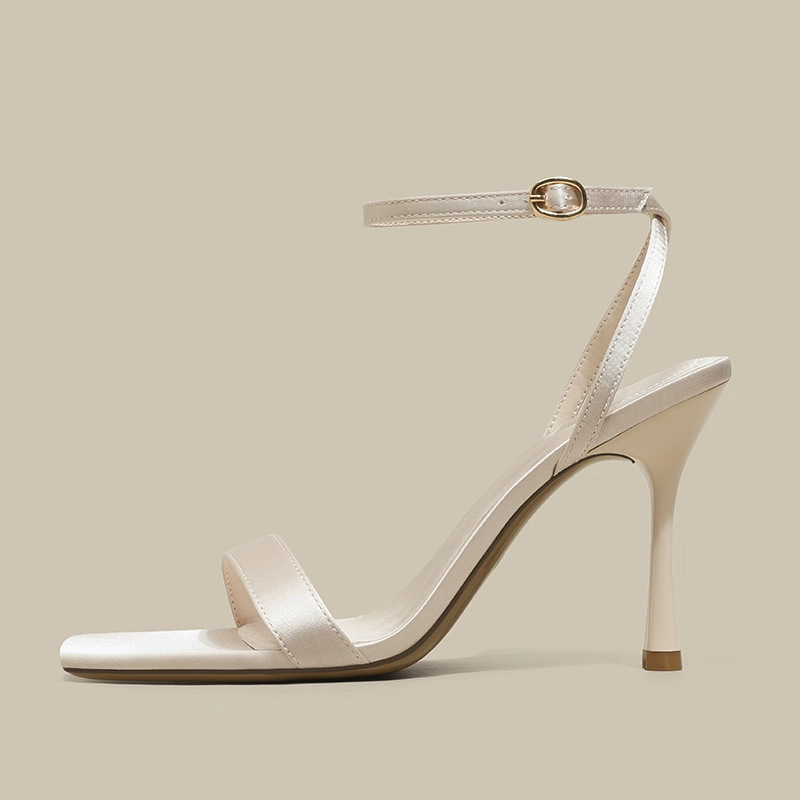 Off-White Square-Toe Stiletto Sandals with a Soft Sole for a Date-Like Vibe, Fashion Shoes