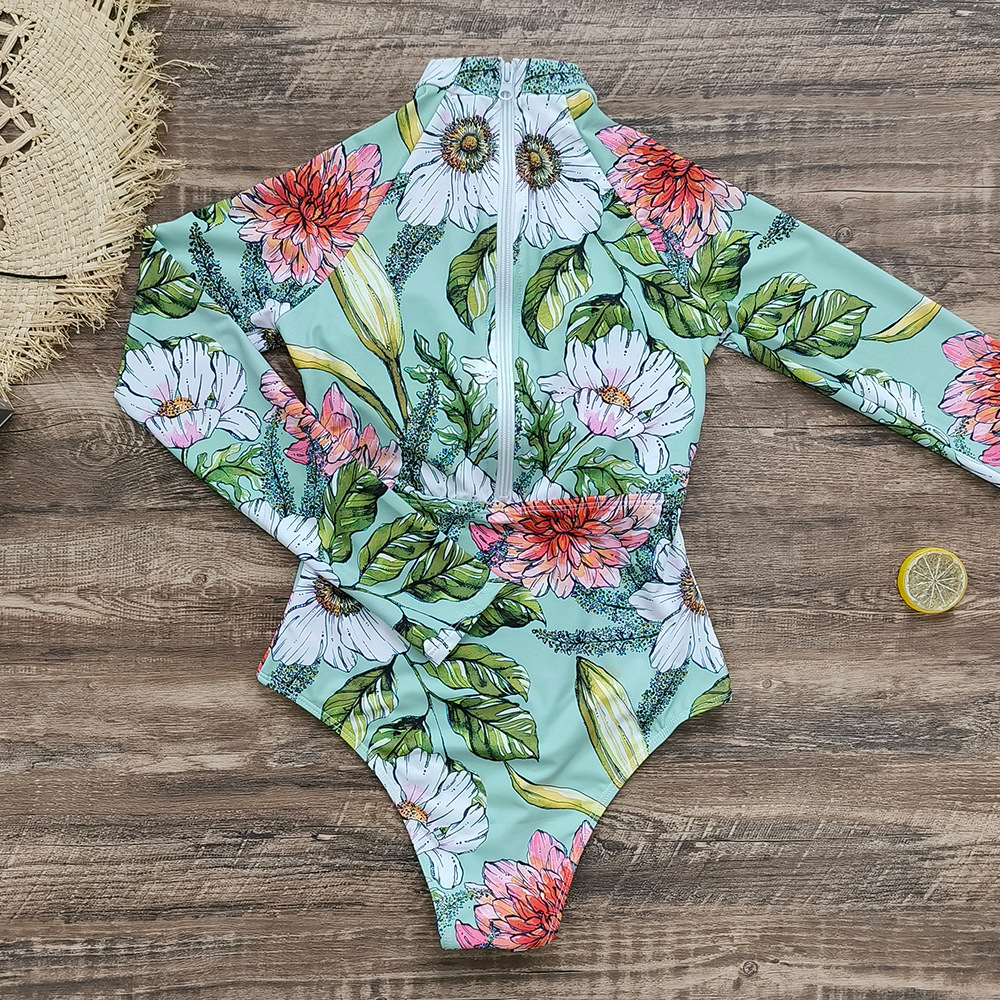263g Weight Long Sleeve Sleeve Length Pullovers Placket Type Polyester Fabric Type Regular Top Length One-pieces Tops Type 1 Piece Quantity Swimming Occasion Round Neck Neckline Comfort Function Regular Fit Fit Type Flower Pattern Women's Gender Sweet Style Women's Sweet Flower 1 Piece One Piece Swimwear 3