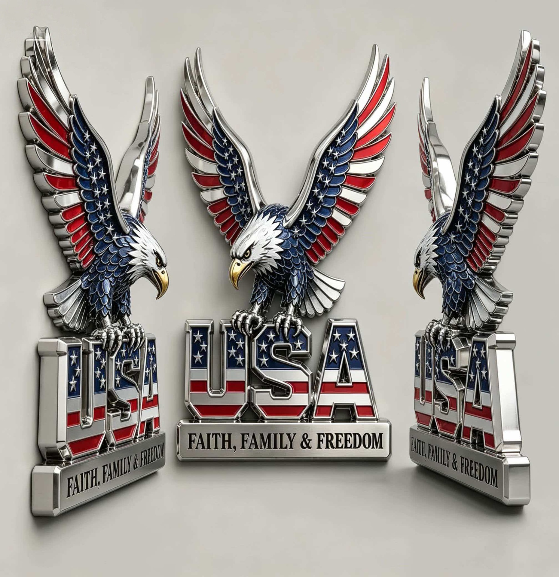 In Stock Usa Faith Family Emblem Metal American Eagle Car Sticker 3D White-Headed Eagle Car Decal
