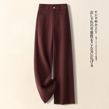 红色毛呢直筒裤女冬季2025新款后松紧腰百搭通勤职业高级感阔腿裤