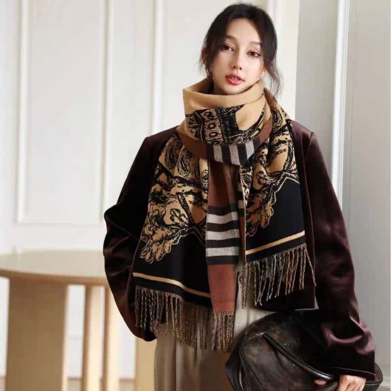 秋冬季保暖加厚百搭披肩长流苏欧美时尚女士围巾大披肩跨境新款|undefined