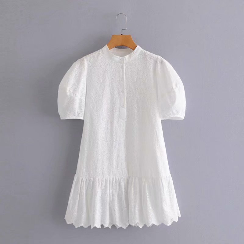 new loose hollow embroidery short-sleeved ruffle dress  NSAM36339