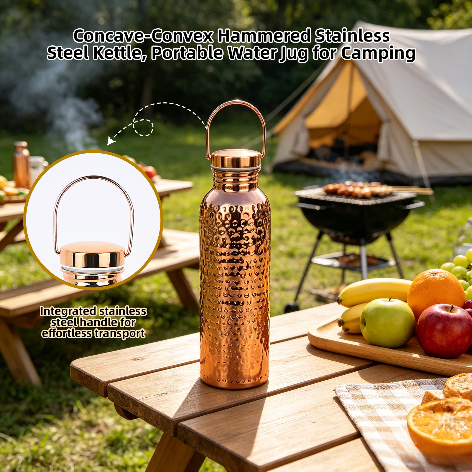 martillo de acero inoxidable hervidor deportivo transfronterizo explosivo portátil al aire libre portátil con taza de cobre galvanizado